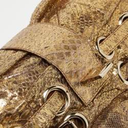 Pre Owned Jimmy Choo Gold Python Oversize Ramona Chain Clutch