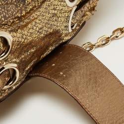 Pre Owned Jimmy Choo Gold Python Oversize Ramona Chain Clutch