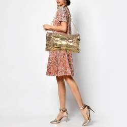 Pre Owned Jimmy Choo Gold Python Oversize Ramona Chain Clutch