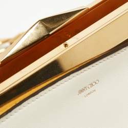 Pre Owned Jimmy Choo Off White Leather Diamond Clutch