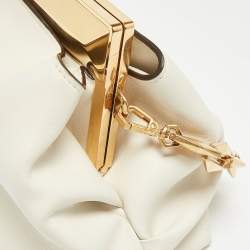 Pre Owned Jimmy Choo Off White Leather Diamond Clutch