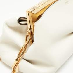 Pre Owned Jimmy Choo Off White Leather Diamond Clutch