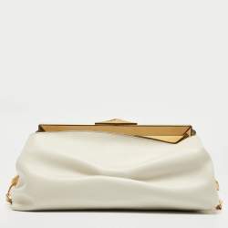 Pre Owned Jimmy Choo Off White Leather Diamond Clutch