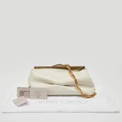 Pre Owned Jimmy Choo Off White Leather Diamond Clutch