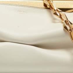 Pre Owned Jimmy Choo Off White Leather Diamond Clutch