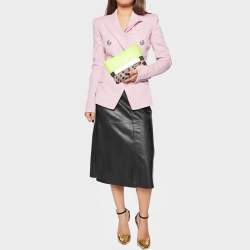 Pre Owned Jimmy Choo Neon/Brown Leopard Print Calfhair and Patent Leather Clutch