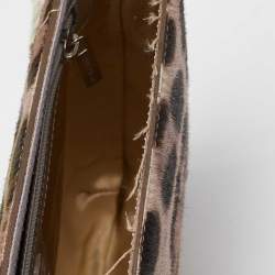 Pre Owned Jimmy Choo Neon/Brown Leopard Print Calfhair and Patent Leather Clutch