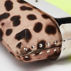 Pre Owned Jimmy Choo Neon/Brown Leopard Print Calfhair and Patent Leather Clutch