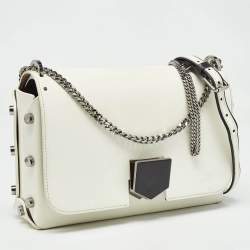 Pre Owned Jimmy Choo White Glazed Leather Lockett City Shoulder Bag