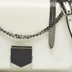 Pre Owned Jimmy Choo White Glazed Leather Lockett City Shoulder Bag