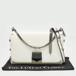 Pre Owned Jimmy Choo White Glazed Leather Lockett City Shoulder Bag