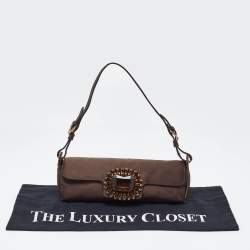 Pre Owned Jimmy Choo Brown Satin Crystal Embellished Pochette Bag