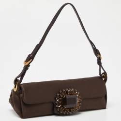 Pre Owned Jimmy Choo Brown Satin Crystal Embellished Pochette Bag