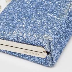 Pre Owned Jimmy Choo Blue Glitter Celeste Chain Clutch
