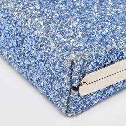 Pre Owned Jimmy Choo Blue Glitter Celeste Chain Clutch