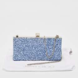 Pre Owned Jimmy Choo Blue Glitter Celeste Chain Clutch