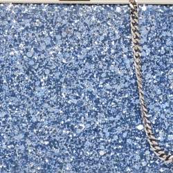 Pre Owned Jimmy Choo Blue Glitter Celeste Chain Clutch