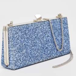 Pre Owned Jimmy Choo Blue Glitter Celeste Chain Clutch