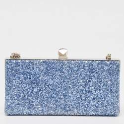 Pre Owned Jimmy Choo Blue Glitter Celeste Chain Clutch