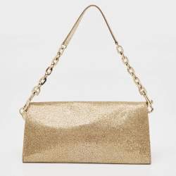 Pre Owned Jimmy Choo Gold Lamé Glitter Riane Chain Clutch