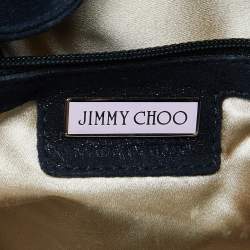 Pre Owned Jimmy Choo Black Iridescent Suede and Snakeskin Chandra Clutch