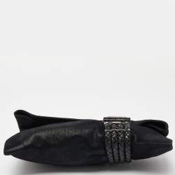 Pre Owned Jimmy Choo Black Iridescent Suede and Snakeskin Chandra Clutch