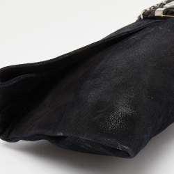 Pre Owned Jimmy Choo Black Iridescent Suede and Snakeskin Chandra Clutch