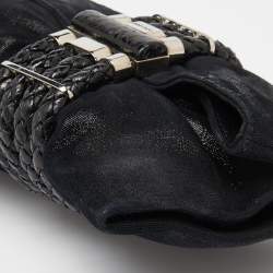 Pre Owned Jimmy Choo Black Iridescent Suede and Snakeskin Chandra Clutch