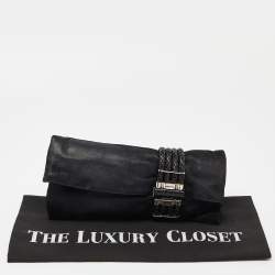Pre Owned Jimmy Choo Black Iridescent Suede and Snakeskin Chandra Clutch