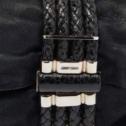 Pre Owned Jimmy Choo Black Iridescent Suede and Snakeskin Chandra Clutch