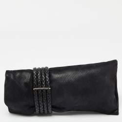 Pre Owned Jimmy Choo Black Iridescent Suede and Snakeskin Chandra Clutch