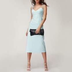 Pre Owned Jimmy Choo Black Iridescent Suede and Snakeskin Chandra Clutch