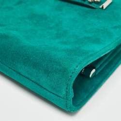 Pre Owned Jimmy Choo Green Suede Crystals Venus Clutch On Chain