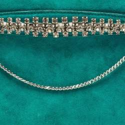 Pre Owned Jimmy Choo Green Suede Crystals Venus Clutch On Chain