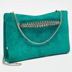 Pre Owned Jimmy Choo Green Suede Crystals Venus Clutch On Chain