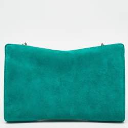Pre Owned Jimmy Choo Green Suede Crystals Venus Clutch On Chain