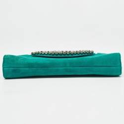 Pre Owned Jimmy Choo Green Suede Crystals Venus Clutch On Chain