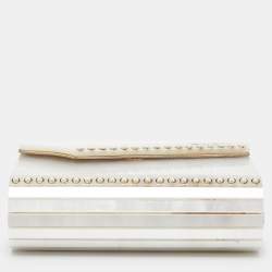 Pre Owned Jimmy Choo Off White Pearl Embellished Acrylic and Leather Candy Chain Clutch