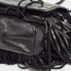 Jimmy Choo Black Snakeskin and Leather Studded Fringe Shoulder Bag