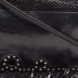 Jimmy Choo Black Snakeskin and Leather Studded Fringe Shoulder Bag