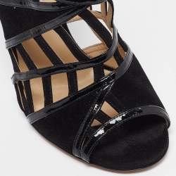 Jimmy Choo Black Patent and Suede Cut Out Sandals Size 39