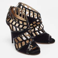 Jimmy Choo Black Patent and Suede Cut Out Sandals Size 39