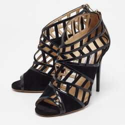 Jimmy Choo Black Patent and Suede Cut Out Sandals Size 39