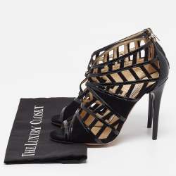 Jimmy Choo Black Patent and Suede Cut Out Sandals Size 39
