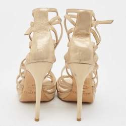 مملوكة مسبقًا Jimmy Choo Gold Laminated Suede Strappy Sandals Size 38
