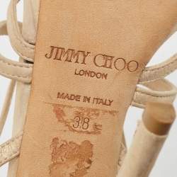 مملوكة مسبقًا Jimmy Choo Gold Laminated Suede Strappy Sandals Size 38