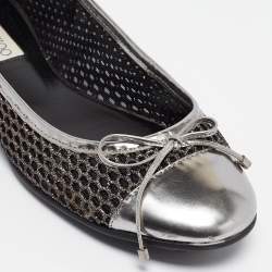 Pre Owned Jimmy Choo Silver Glitter Mesh and Leather Ballet Flats Size 36.5