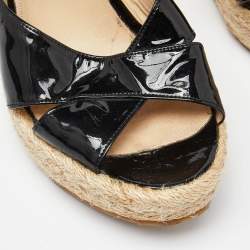 Pre Owned  Jimmy Choo Black Patent Leather Phyllis Espadrille Wedge Sandals Size 39