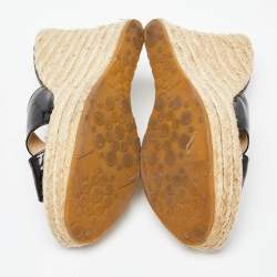 Pre Owned  Jimmy Choo Black Patent Leather Phyllis Espadrille Wedge Sandals Size 39