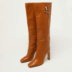 Pre Owned Jimmy Choo Brown Leather Mahesa 100 Embellished Knee Length Boots Size 36